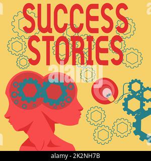 Légende de texte présentant des témoignages de réussite. Les affaires présentent la vie des modèles de règles de la façon dont il a commencé à sa mort deux chefs avec COGS montrant des idées de technologie. Banque D'Images