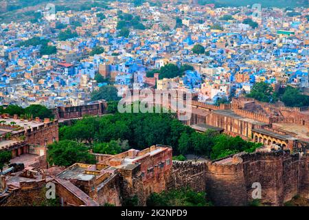 Vue aérienne de la ville bleue de Jodhpur. Jodphur, Rajasthan, Inde Banque D'Images