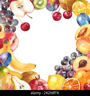 Collection aquarelle de fruits. Divers fruits exotiques pour cartes postales. Banque D'Images