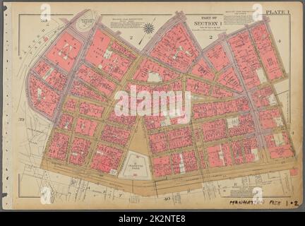 Cartographie, cartes. 1955 - 1956. Lionel Pincus et Princess Firyal Map Division. Immobilier , New York (État) , New York (New York), Manhattan (New York, New York) Plaque 1, partie de la section 1 : délimitée par la rue Beaver, rue Broad, place Exchange, rue William, rue Cedar, Pearl Street, Pine Street, South Street, Whitehall Street et State Street. Banque D'Images