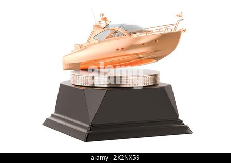 Piédestal Trophée de speedboat Award. 3D rendu isolé sur fond blanc Banque D'Images