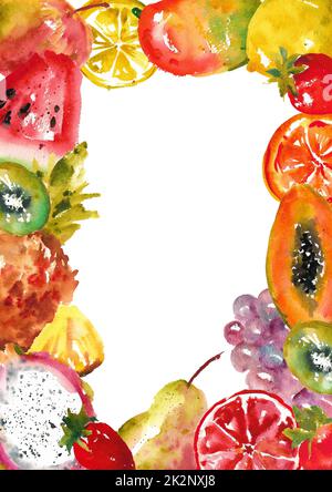 Collection aquarelle de fruits. Divers fruits exotiques pour cartes postales. Banque D'Images