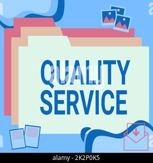 Légende de texte présentant Quality Service. Photo conceptuelle la qualité du service fourni est conforme aux attentes du client dossiers de bureau dans le navigateur Web montrant la technologie récente. Banque D'Images