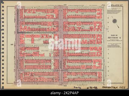 Cartographie, cartes. 1955 - 1956. Lionel Pincus et Princess Firyal Map Division. Immobilier , New York (État) , New York (New York), Manhattan (New York, New York) Plaque 97, partie de la section 4 : délimitée par la rue W. 95th, Central Park West, la rue W. 89th et l'avenue Amsterdam. Banque D'Images