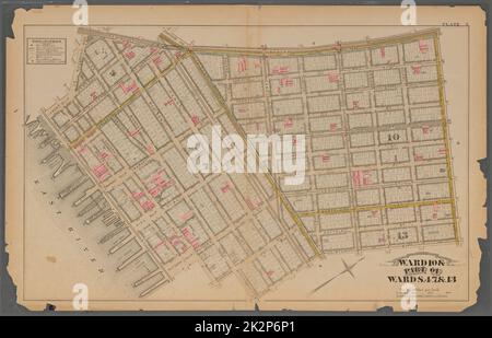 Cartographie, cartes. 1879. Lionel Pincus et Princess Firyal Map Division. Immobilier , New York (État) , New York planche 5:: Bornée par Bowery, Rivington Street, Clinton Street, Monroe Street, Jefferson Street, Cherry Street, Rutgers Slip, (East River) South Street, James Slip et New Chambers Street. Quartier 10 et partie des quartiers 4, 7 et 13. Banque D'Images