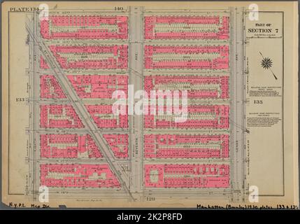 Cartographie, cartes. 1930. Lionel Pincus et Princess Firyal Map Division. Immobilier , New York (État) , New York, Manhattan (New York, New York) Plaque 134, partie de la section 7 : délimitée par la rue W. 122nd, avenue Lenox, rue W. 116th et huitième avenue Banque D'Images