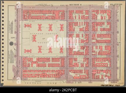 Cartographie, cartes. 1955 - 1956. Lionel Pincus et Princess Firyal Map Division. Immobilier , New York (État) , New York (New York), Manhattan (New York, New York) Plaque 129, partie de la section 6 : délimitée par la rue W. 116th, la rue E. 116th, l'avenue Park, la rue E. 110th, la rue W. 110th et l'avenue Lenox. Banque D'Images