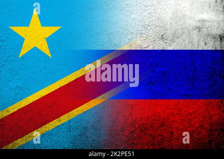 Drapeau national de la Fédération de Russie et drapeau national de la République démocratique du Congo. Grunge l'arrière-plan Banque D'Images