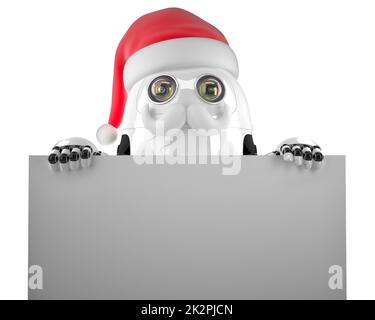 Père Noël robot tenant une affiche vierge. Isolé. Contient un masque Banque D'Images