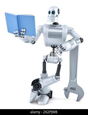 Livre de lecture robot. Isolé. Contient un masque Banque D'Images
