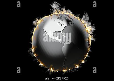 Globe terrestre en feu. 3d illustration Banque D'Images