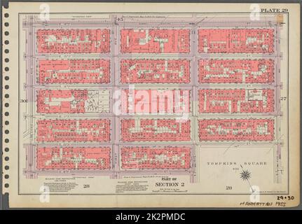 Cartographic, Maps. 1955 - 1956. Lionel Pincus and Princess Firyal Map Division. Real property , New York (State) , New York (N.Y.), Manhattan (New York, N.Y.) Plate 29, Part of Section 2: Bounded by E. 14th Street, Avenue B, (Tompkins Square) E. 10th Street, Avenue A, E. 9th Street and Second Avenue. Stock Photo