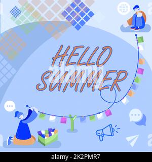 Affiche manuscrite Hello Summer. Concept Internet l'accueil de la saison la plus chaude de l'année vient après le printemps Banque D'Images