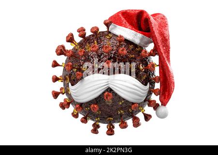 Virus Santa.Concept de pandémie de Noël.Isolé sur blanc.3D rendu Banque D'Images