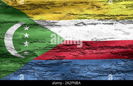 3D-Illustration d'un drapeau des Comores - drapeau de tissus d'ondulation réaliste Banque D'Images