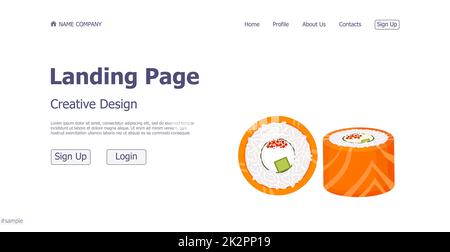 Design concept de sushi and rolls shop restaurant page d'arrivée - Vector Banque D'Images