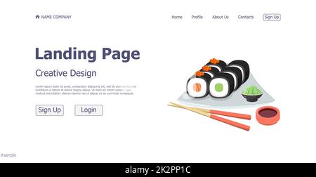 Design concept de sushi and rolls shop restaurant page d'arrivée - Vector Banque D'Images
