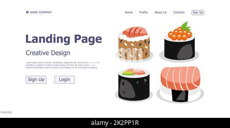 Design concept de sushi and rolls shop restaurant page d'arrivée - Vector Banque D'Images
