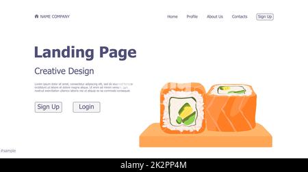 Design concept de sushi and rolls shop restaurant page d'arrivée - Vector Banque D'Images