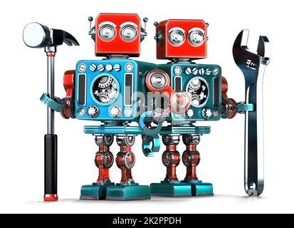 Robots travailleurs avec des outils. Isolé. Contient un masque Banque D'Images