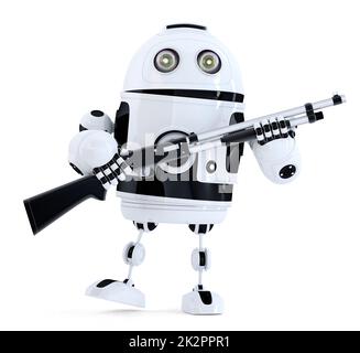 Robot avec fusil de chasse. Concept de technologie. 3D illustration. Contient un masque Banque D'Images