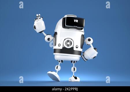 Beau robot 3D avec lunettes VR. 3D illustration. Contient un masque Banque D'Images