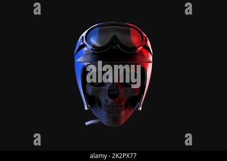 Crâne en casque de course vintage. Rendu 3D Banque D'Images