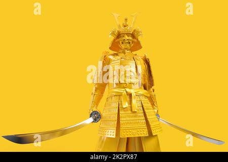 Samouraï en armure avec une épée. Illustration 3D Banque D'Images