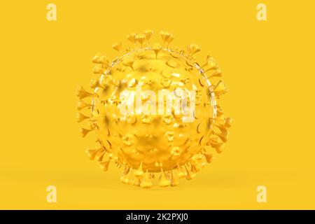 Illustration d'une molécule de coronavirus sur fond jaune. Rendu 3D Banque D'Images