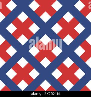 Motif sans couture. Cellule classique en diagonale. Lignes diagonales rouges et bleues contrastées sur fond blanc. Banque D'Images