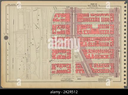 Cartographie, cartes. 1955 - 1956. Lionel Pincus et Princess Firyal Map Division. Immobilier , New York (État) , New York (New York), Manhattan (New York, New York) Planche 102, partie de la section 7 : délimitée par la promenade Cathedral, avenue Amsterdam, rue W. 105th et (Hudson River, Riverside Park) promenade Riverside. Banque D'Images