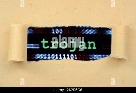 Texte sur papier déchiré de Troie Banque D'Images