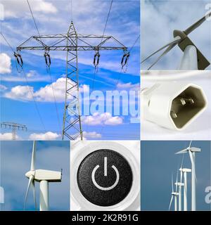 Éolienne, éolienne dans le parc éolien, production d'énergie et alimentation électrique par énergie renouvelable, énergie éolienne Banque D'Images