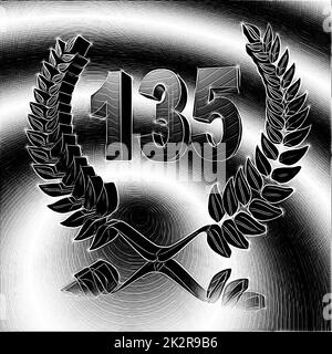 Numéro 135 avec couronne de Laurier ou couronne d'honneur comme 3D-illustration, 3D-rendu Banque D'Images