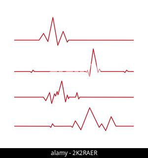 Jeu de 4 pièces Pouls cardiaque - ligne rouge courbe sur fond blanc - vecteur Banque D'Images