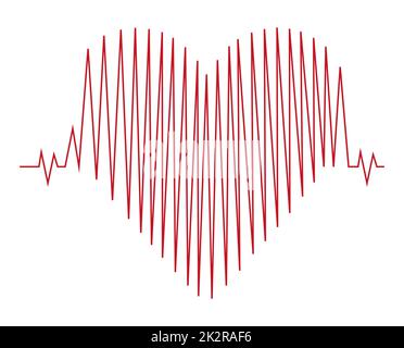 Pouls cardiaque - une ligne rouge courbe sur un cardiogramme à fond blanc sous la forme d'un cœur - vecteur Banque D'Images