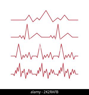 Jeu de 4 pièces Pouls cardiaque - ligne rouge courbe sur fond blanc - vecteur Banque D'Images