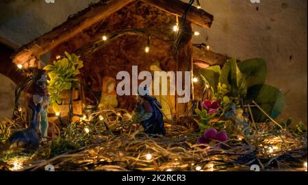 Scène de fête de Noël avec lumières et images Banque D'Images