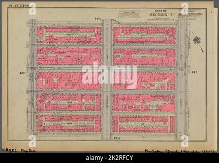 Cartographie, cartes. 1930. Lionel Pincus et Princess Firyal Map Division. Immobilier , New York (État) , New York, Manhattan (New York, New York) Plaque 140, partie de la section 7 : délimitée par la rue W. 127th, avenue Lenox, rue W. 122nd et huitième avenue Banque D'Images