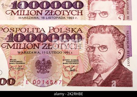 Vieux polonais argent - 1000000 Zloty un fond Banque D'Images