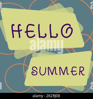 Affiche manuscrite Hello Summer. Approche commerciale l'accueil de la saison la plus chaude de l'année arrive après le printemps Banque D'Images