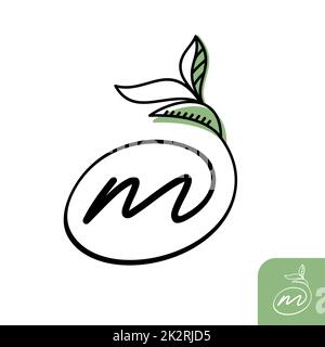 Modèle de dessin vectoriel lettre M avec logo Leaves Banque D'Images