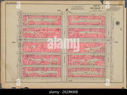 Cartographie, cartes. 1925. Lionel Pincus et Princess Firyal Map Division. Immobilier , New York (État) , New York, Manhattan (New York, New York) Plaque 140, partie de la section 7 : délimitée par la rue W. 127th, avenue Lenox, rue W. 122nd et huitième avenue Banque D'Images