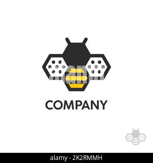 Modèle de dessin vectoriel du logo Honey Bee Animals Banque D'Images