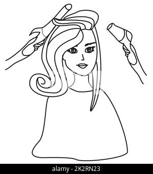 Belle femme dans le salon de coiffure - doodle Illustration Banque D'Images