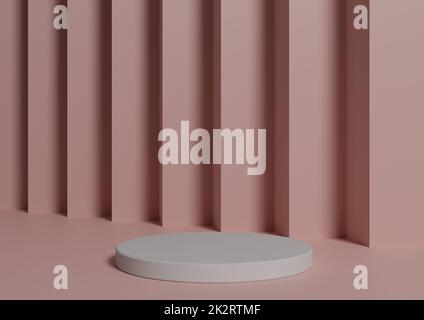 Composition de rendu simple et minimale de 3D avec un Podium cylindrique blanc ou un fond rose pastel abstrait pour l'affichage du produit Banque D'Images