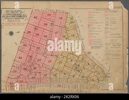 Cartographie, cartes. 1925. Lionel Pincus et Princess Firyal Map Division. Immobilier , New York (État) , New York, Manhattan (New York, New York) Carte des grandes lignes et des index du volume un, Atlas de New York City, Borough of Manhattan. Batterie à 14th St. Banque D'Images