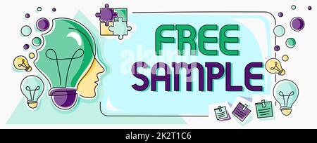 Symbole de texte indiquant l'échantillon libre. Mot écrit sur une partie des produits donnés aux consommateurs dans les centres commerciaux Banque D'Images