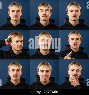 Collage de portraits de l'homme avec différentes expressions du visage Banque D'Images