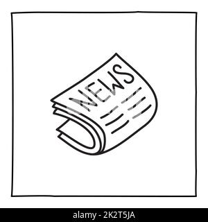 Doodle, icône ou logo de journal, dessiné à la main avec une fine ligne noire. Banque D'Images